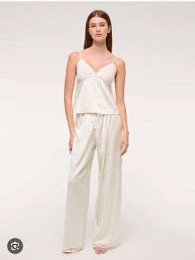 Abercrombie & Fitch Cream Lace-Trim Satin Pajama bottoms